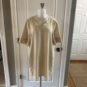 Zyga 100% Linen Biege knee Length Short Sleeve Dress Womens- Size 42 (US 12/L)‎